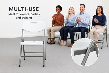 BTEXPERT White Folding Chair Steel Frame Commercial Heavy Duty Foldable Chair Portable HDPE Plastic Seat Event Chair for Indoor Outdoor Wedding Party Picnic Kitchen Dining Church School Set of 12