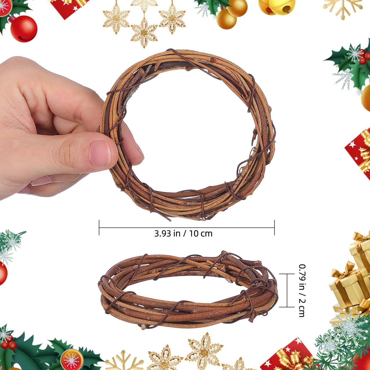 GATHINESS 10pcs Grapevine Wreath Frames, 4 Inch Rattan Form Natural Vine Wreath Frame for DIY Christmas Decor for Front Door Wedding Party Floral Dried Rattan Ring Hoop Crafts Set Brown