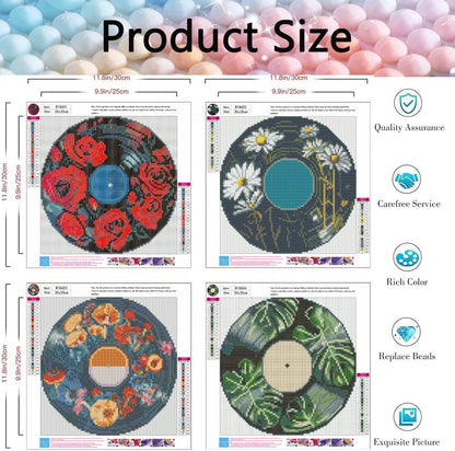4 Pack Retro Vinyl Record Diamond Art Kits for Adults,Flower Diamond Painting Kit for Adults,DIY5D Diamond Dots Gem Painting Kit for Beginners,Diamond Art and Craft Paintings Wall Decor 12x12inch