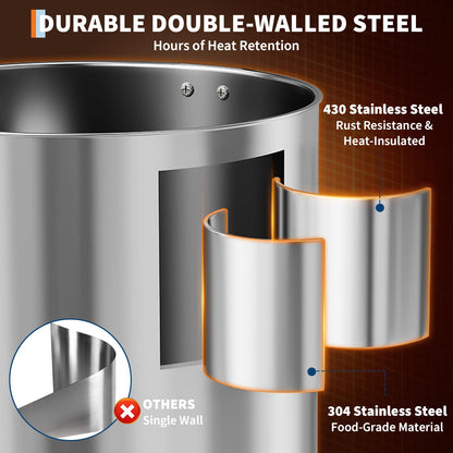 70-Cup Commercial Coffee Urn, 10L / 2.6Gal Double Wall Insulation Coffee Dispenser, Stainless Steel Large Hot Beverage Dispenser with Automatic Temperature Control & Faucet for Party Buffet, Silver