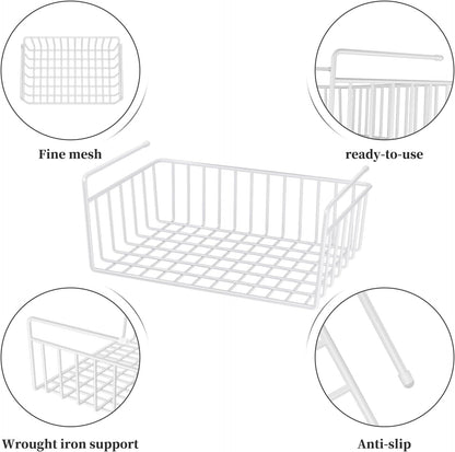 SUFAUY Under Shelf Basket Organizer, Slides Under Cabinet Shelf Storage Bin Holds up to 22lbs, 6 PCS (White)