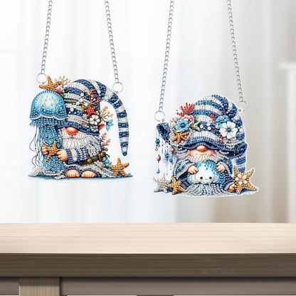 2 Pack Ocean-Themed DIY Diamond Painting Ornaments – Gnome & Jellyfish Design with Irregular Shaped Gems, 5D Acrylic Hanging Kit for Window & Wall Decor, Mosaic Craft Gift Set