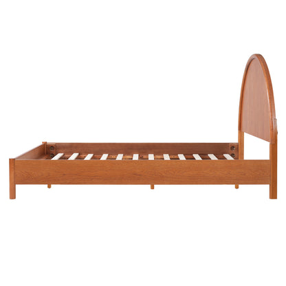 Christopher Knight Home Elsinore Queen Size Bed Frame with Arched Headboard, Modern Wooden Platform Bed, Wood Bed Support and Slats, No Box Spring Needed, Queen Size Beds for Adult, Light Brown