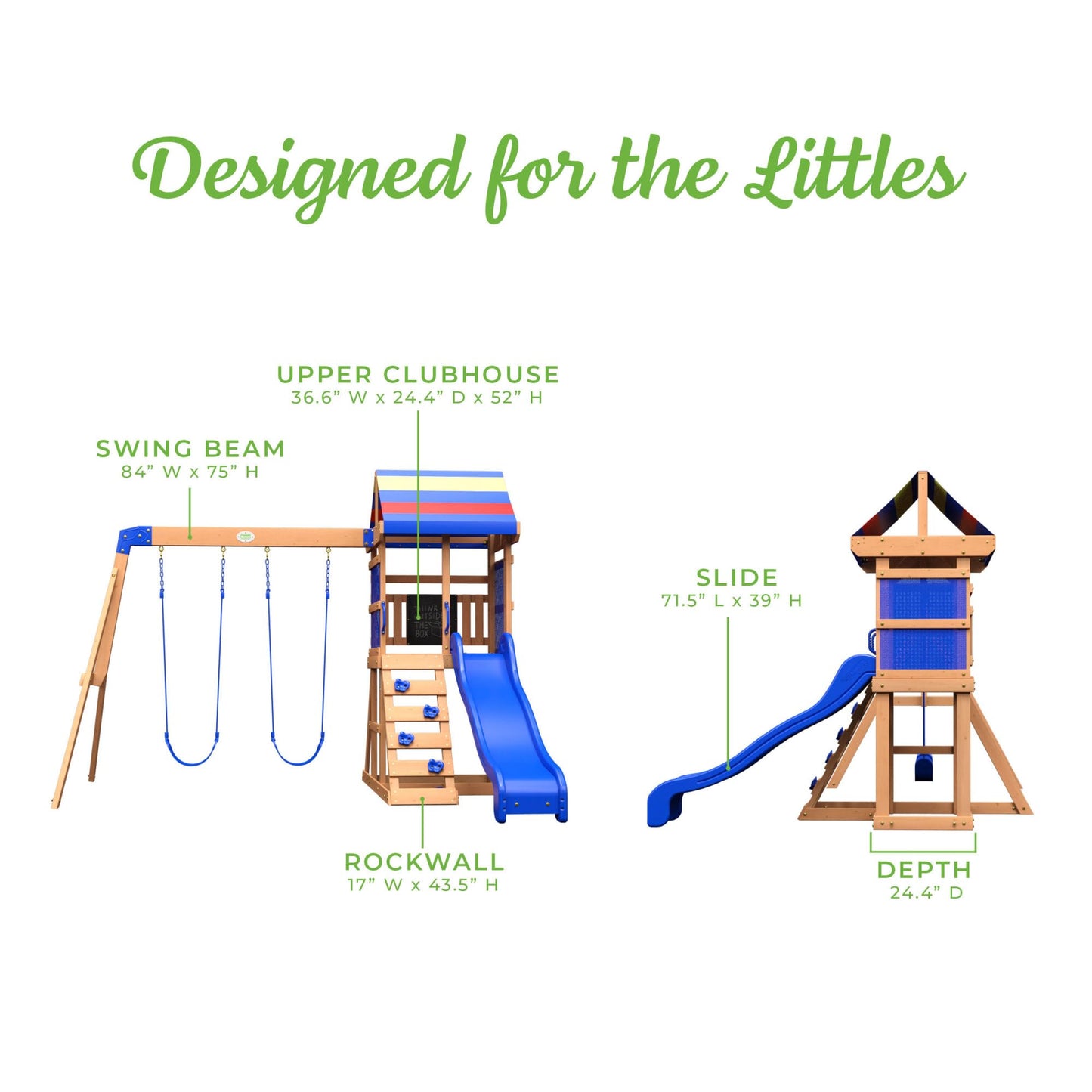 Backyard Discovery Bay Pointe Cedar Wood Swing Set with Wave Slide, Play Deck, Rock Wall Ladder, Belt Swings, Chalkboard, Canopy Roof, Outdoor Playset
