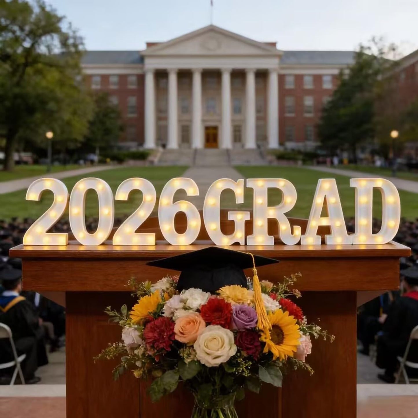 2026 Grad Marquee Lights - LED Number & Letter Sign for Graduation Party Decorations, Battery Operated Warm White Lights