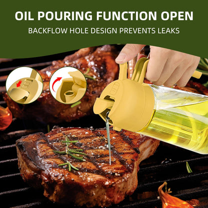 Oil Dispenser for Kitchen, 2 in 1 Olive Oil Sprayer, Olive Oil Dispenser Spray Bottle with Brush, Oil Sprayer for Cooking for Air Fryer, Barbecue, Salad 16oz/470ml (Black)