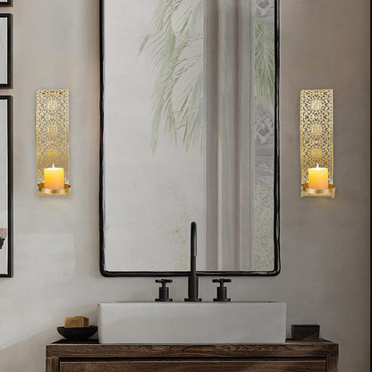 NICENEEDED Wall Candle Sconce Set of 2, Metal Wall Mounted Candle Holder for Home, Gold Sconces Wall Art Decorations for Living Room Bathroom Dining Room