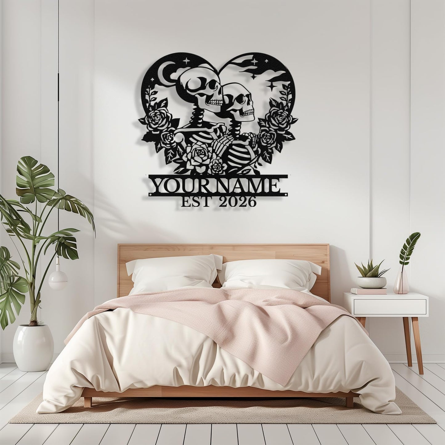 Personalized Skeleton Couple Metal Sign, Custom Skull Couple Name Sign Wall Decor Romantic Skull Lovers Wall Art Gothic Wedding Decor Personalized Wedding Valentine's Day Gift for Couples