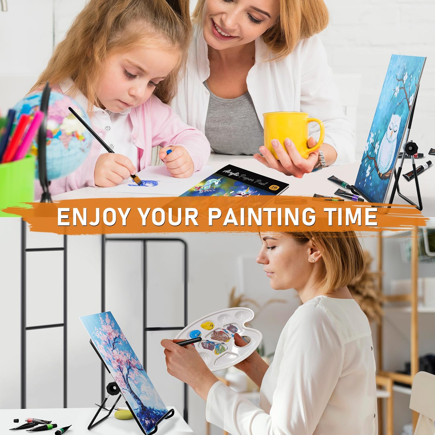 Nicpro 68PCS Acrylic Paint Canvas Set for Adults, Art Painting Supplies Kit with 24 Acrylic Paints,Table Easel,8 Canvas Panels,12 Brushes,Paper Pad,Cleaning Cup, Sponge, Palette for Beginner Artist