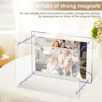 6x8 Inch Acrylic Magnetic Picture Frame,2 PackTransparent Floating Frameless Photo Frame with Easel Stand,Double Sided Tabletop Display Magnetic Acrylic Frame for Home Office Decor Wedding Birthday Gifts