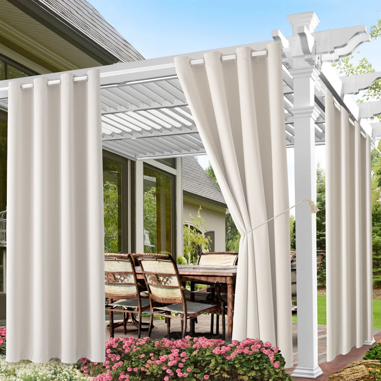 DIVA EN CAMINO DEC Outdoor Patio Curtain Waterproof Darkening Thermal Insulated Indoor Curtains for Bedroom, Porch, Living Room, Pergola, Cabana, W52 x L95, Light Taupe, Set of 2 Panels