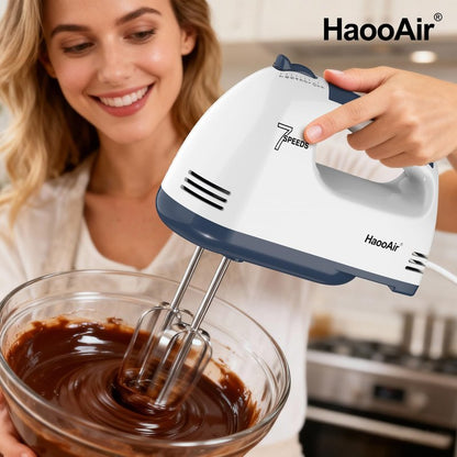 HaooAir Electric Handheld Mixer, 7-Speed Adjustable Kitchen Mixer, 5 Stainless Steel Accessories (2 * Dough Hooks, 2 * Beaters, 1 * Whisk), Perfect for Kitchen and Baking Food Mixers, White