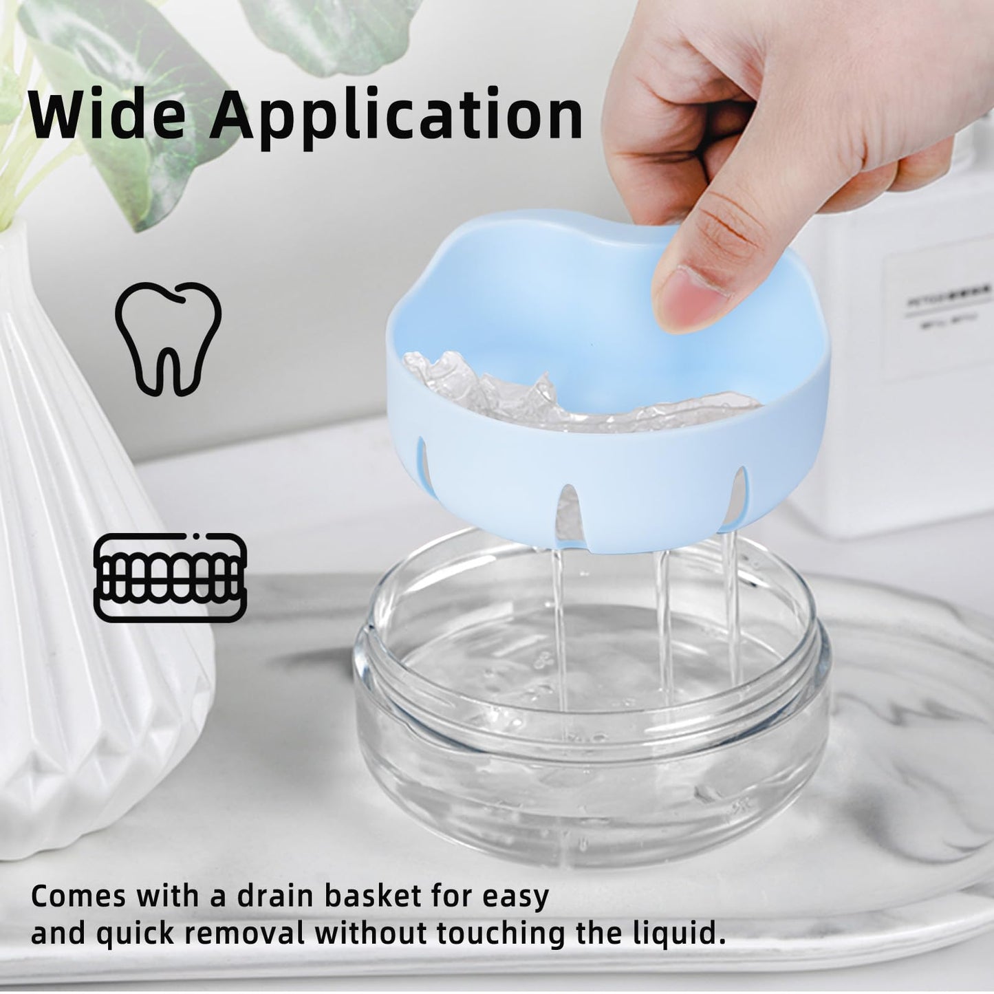 Netceem Leak Proof Denture Cup Kit Portable Retainer Case Perfect for Travel, Denture Case Container Cleaning Care for Dentures Aligner Mouth Guard with Denture Brush,Strainer, Removal Tool and Mirror