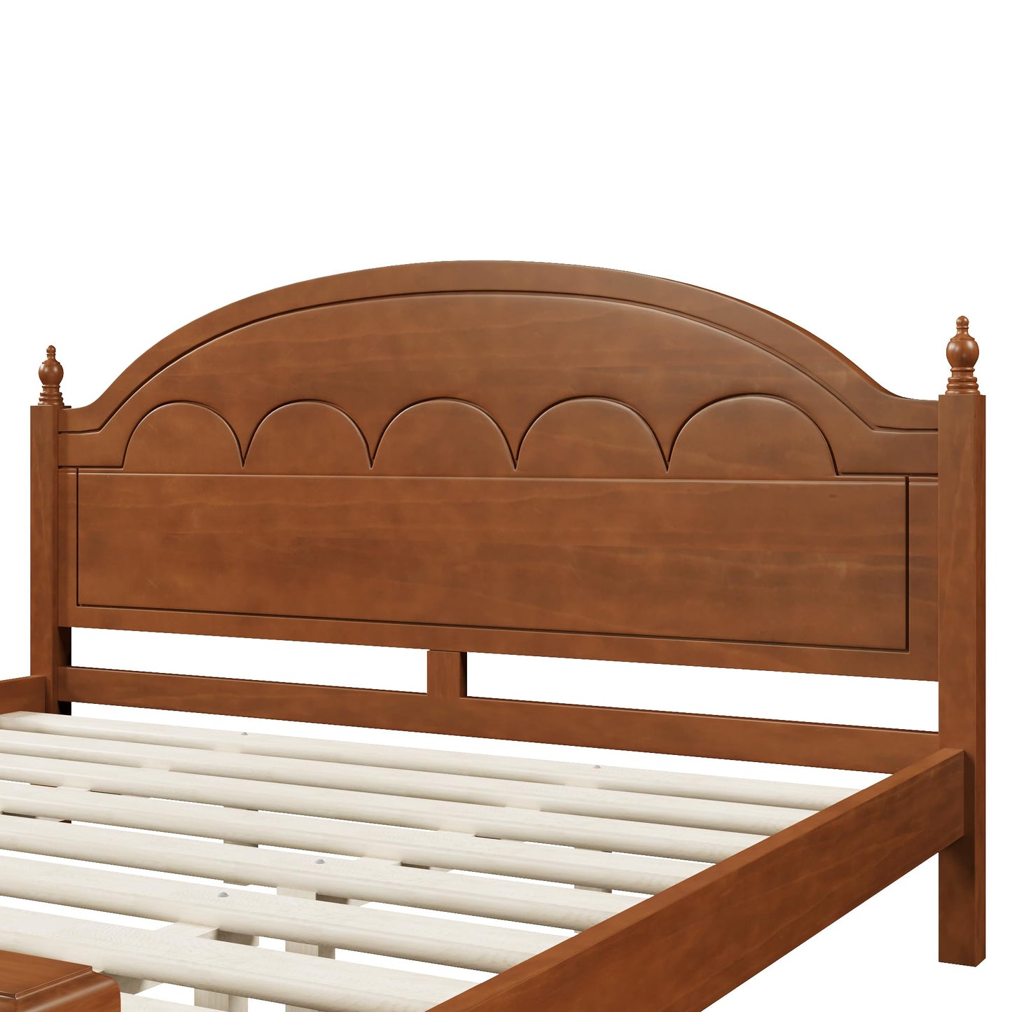 Merax King Platform Bed Frame with Elegant Arched Headboard, Solid Wood Construction, Timeless Classic Design, Strong Support, Easy Assembly, Oak Finish