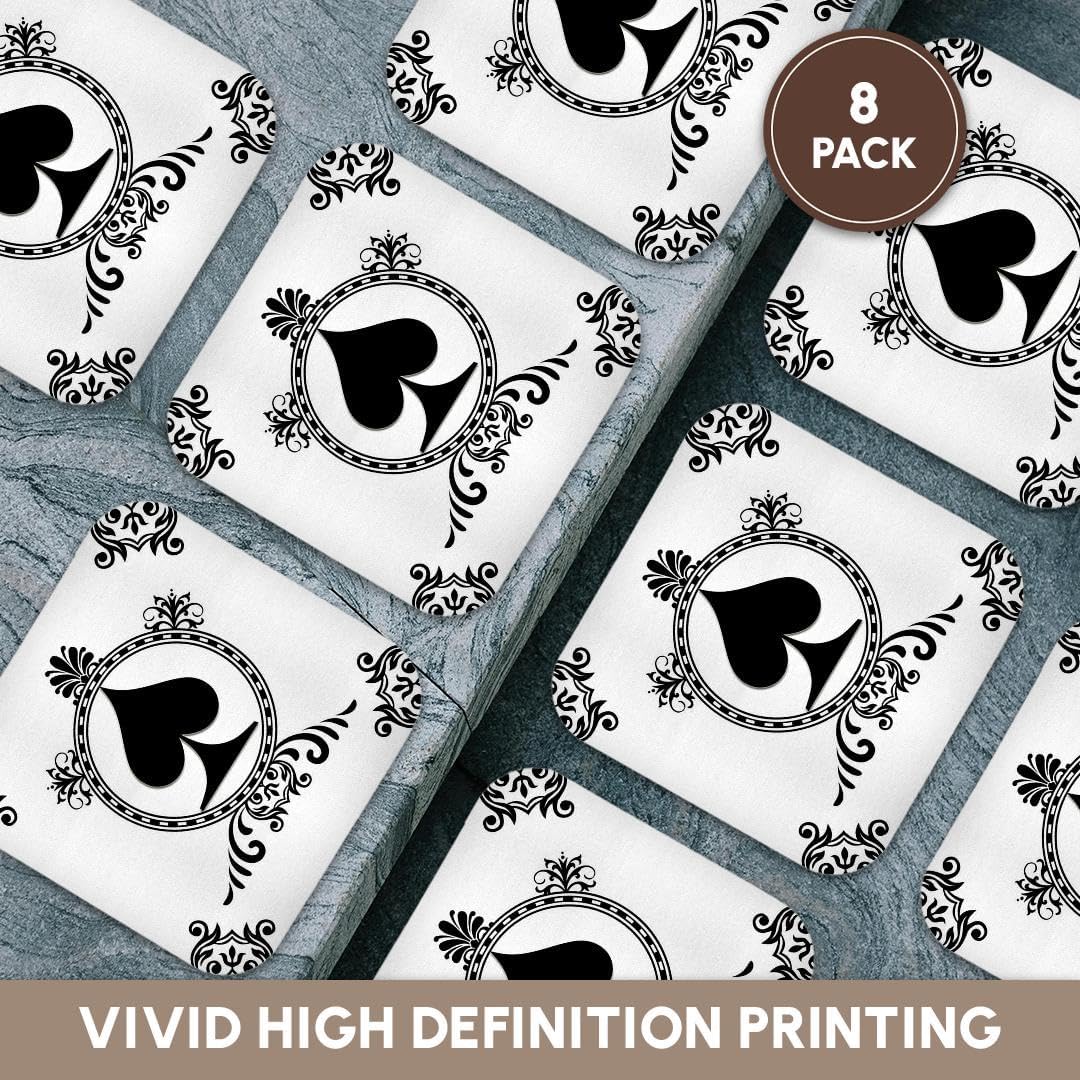 3dRose Ace of Spade Playing Cards, White and Black - Soft Coasters, Set of 8