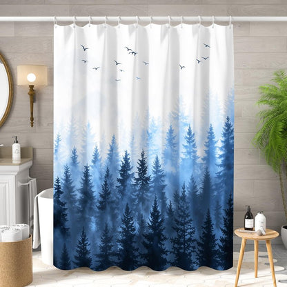 ChloropLastid Mountain Forest Shower Curtain Nature Blue Woodland Foggy Tree Mountain Waterproof Fabric Bath Curtain Decorative Pine Tree Fog Magic Bath Curtains for Home 72x72 inch