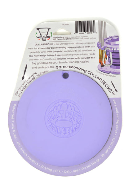 Paint Puck CollapsiBowl Paint Brush Cleaner Rinse Cup (Purple) - Collapsible Paint Water Cup & Brush Cleaner with Brush Holder, Squeegee Lips & Drip Tray for Acrylic, Watercolor & Art Supplies