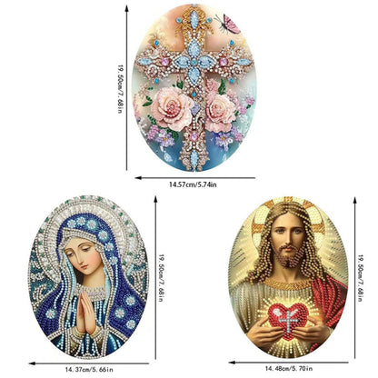 MaiYiYi 3 PCS Religious Series Virgin Mary Jesus Diamond Painting Hanging Pendant Kit, Special Gem Acrylic Cross Diamond Art Painting Ornaments Window Pendants for Adult Home Wall Art Decor
