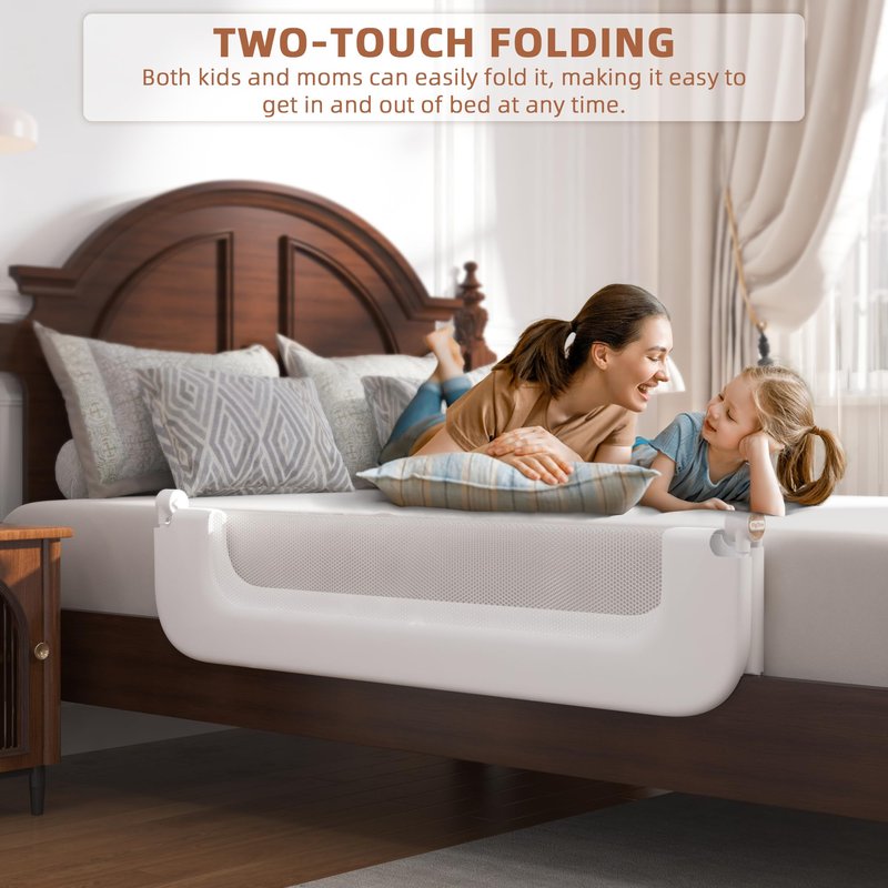 FigTime Bed Rail for Toddlers, Baby Bed Rail Guard for Kids, Toddler Bed Rails with Reinforced Anchor Fit, Height Adjustable & Foldable Bed Rail Guard for Twin, Full, Queen & King Beds (White, 48IN)