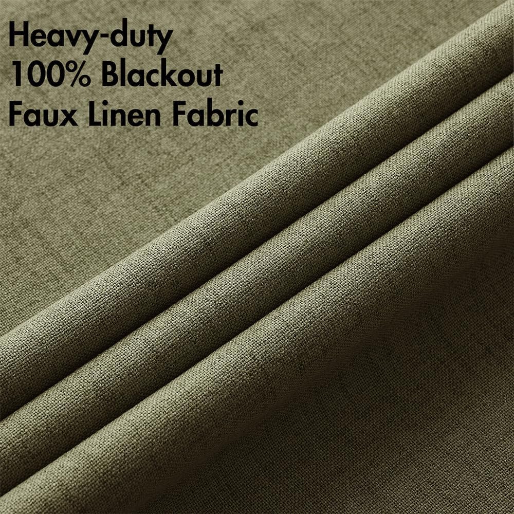 MIULEE Blackout Curtains - 100% Thermal Insulated Linen Texture Drapes | Light Olive Green, 52x84 Inch (2 Panels)