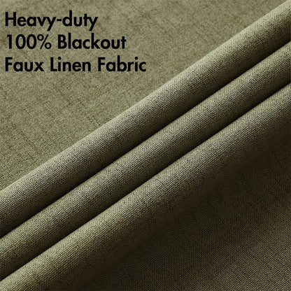 MIULEE Blackout Curtains - 100% Thermal Insulated Linen Texture Drapes | Light Olive Green, 52x84 Inch (2 Panels)