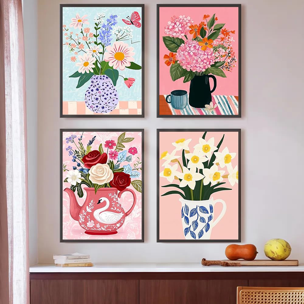 4 PC Flower Vase Diamond Art Kits for Adults, Diamond Painting Kit Adults for Beginners, Round 5D DIY Dimond art,Full Drill Painting Kit Art and Crafts for Adults Home Wall Decor【11.8x15.7inch】