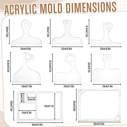 Fuyoooo 14 Pcs Router Templates for Woodworking, 6 Acrylic Charcuterie Board Handle Guides, Bowtie Inlay & 2 Tray Edge Templates, Angled Curvy Tracing Stencils Cut Guide Tools with Tape and Pens