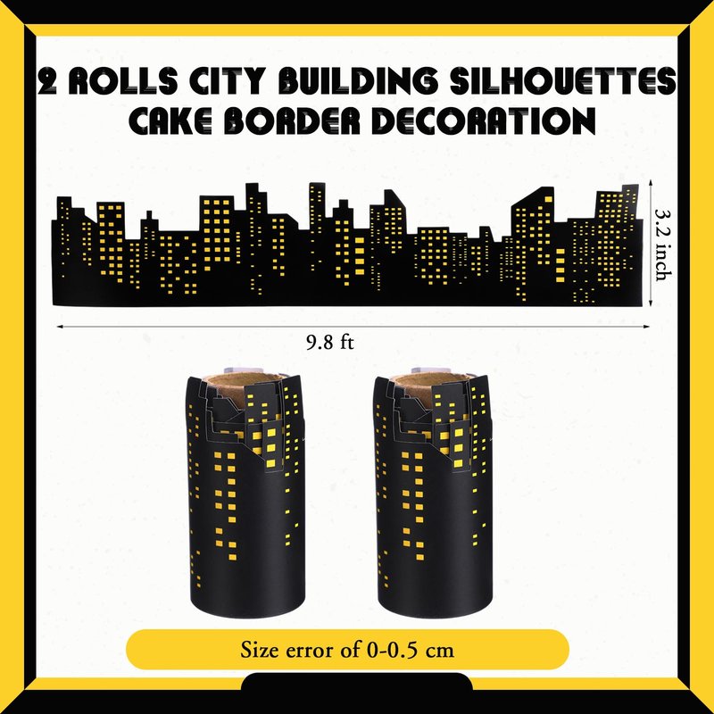 Janlaugh 2 Roll Skyscraper Cake Border Decoration Toppers Stick On or Lay On City Skyline Cake Decor Skyscraper Building Scenic Birthday Accessories for Bday Party Supplies (Skyline, Yellow)