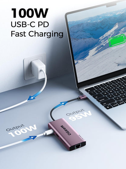 QGeeM USB C Hub Ethernet,9 in 1 USB Type C Hub HDMI Multi-Port Converter Adapter,100W Pd, USB 3.0,SD/TF Card Reader,Compatible for MacBook Pro Air Ipad HP Dell Lenovo Chromebook etc.