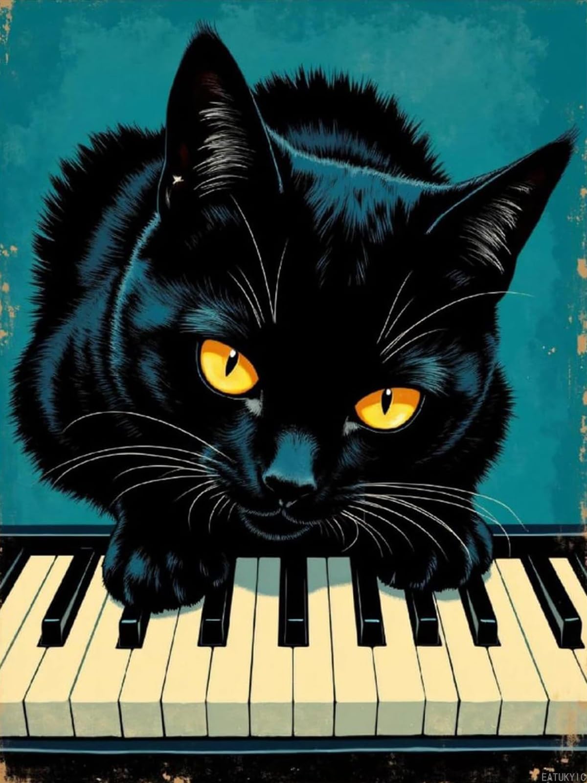 EATUKYIC Diamond Art Kits for Adults Cat on Piano Keys Retro Art DIY Frameless Diamond Painting Kits for Adults Beginner, Diamond Painting Kit for Home Wall Decor 12x16 inch