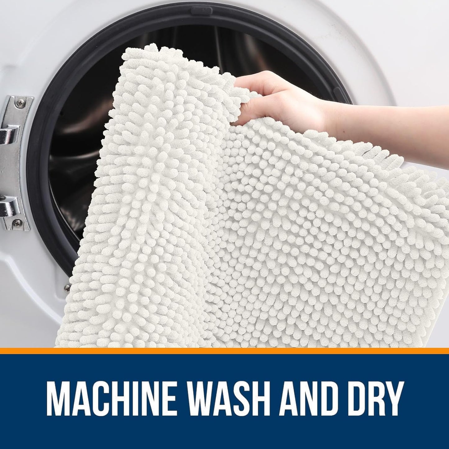 OLANLY Bathroom Runner Rug - Extra Soft Chenille, Quick Dry, Machine Washable | 47x20 Inches, Ivory
