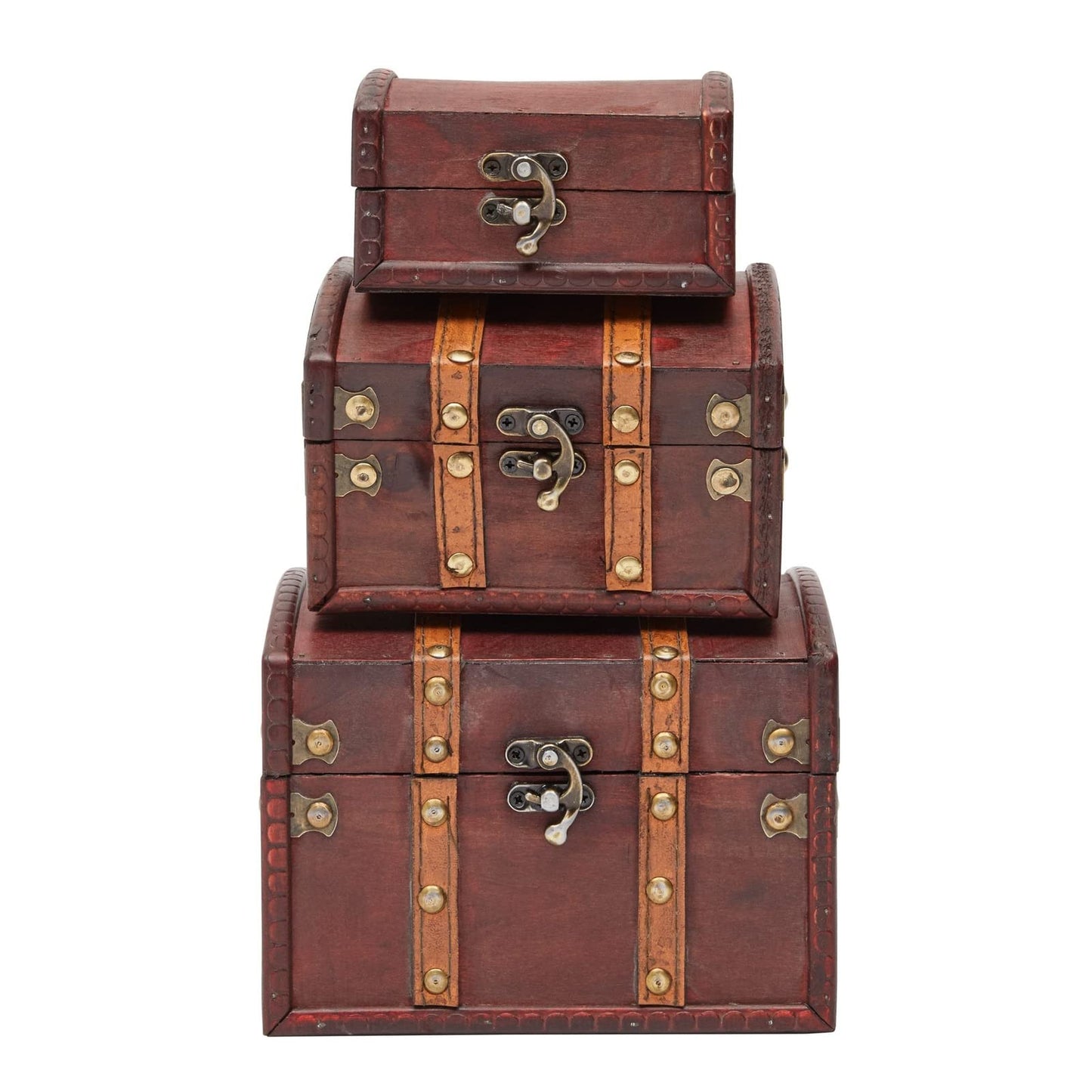 Juvale Treasure Chest Storage Boxes - Dark Brown Wood, Antique Style, Set of 3 - Pirate Chest Decor & Treasure Box for Classroom, Party Decorations & Kids Toy Organization