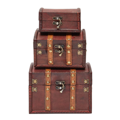 Juvale Treasure Chest Storage Boxes - Dark Brown Wood, Antique Style, Set of 3 - Pirate Chest Decor & Treasure Box for Classroom, Party Decorations & Kids Toy Organization