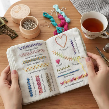 Embroidery Stitch Book Kit for Adults & DIY Craft Lovers,Portable Embroidery Kit for Beginners Enthusiasts,Includes Guide to 106 Patterns with Tools & Tutorials and 86-Piece Sewing Tool Kit(1 Set)