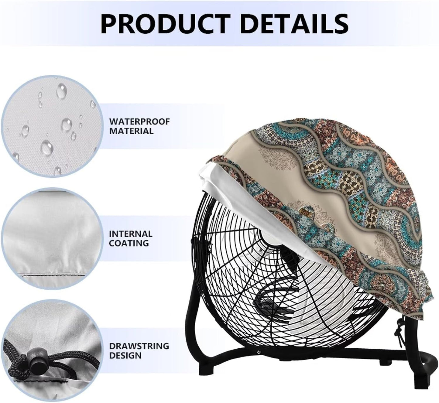 Boho Paw Print Industrial Fan Cover, Waterproof & Dustproof for 24" High Velocity Heavy Duty Drum Fan