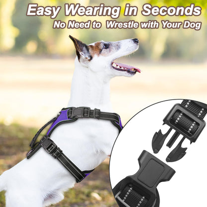 Perperqer Dog Harness Purple No Pull Y Shaped for Medium Sized Dog, Small to Large Dogs Reflective Adjustable Easy Walk Puppy Harnesses,Heavy Duty Girl Boy Pet Vest 3 Buckle with Handle & Light,L
