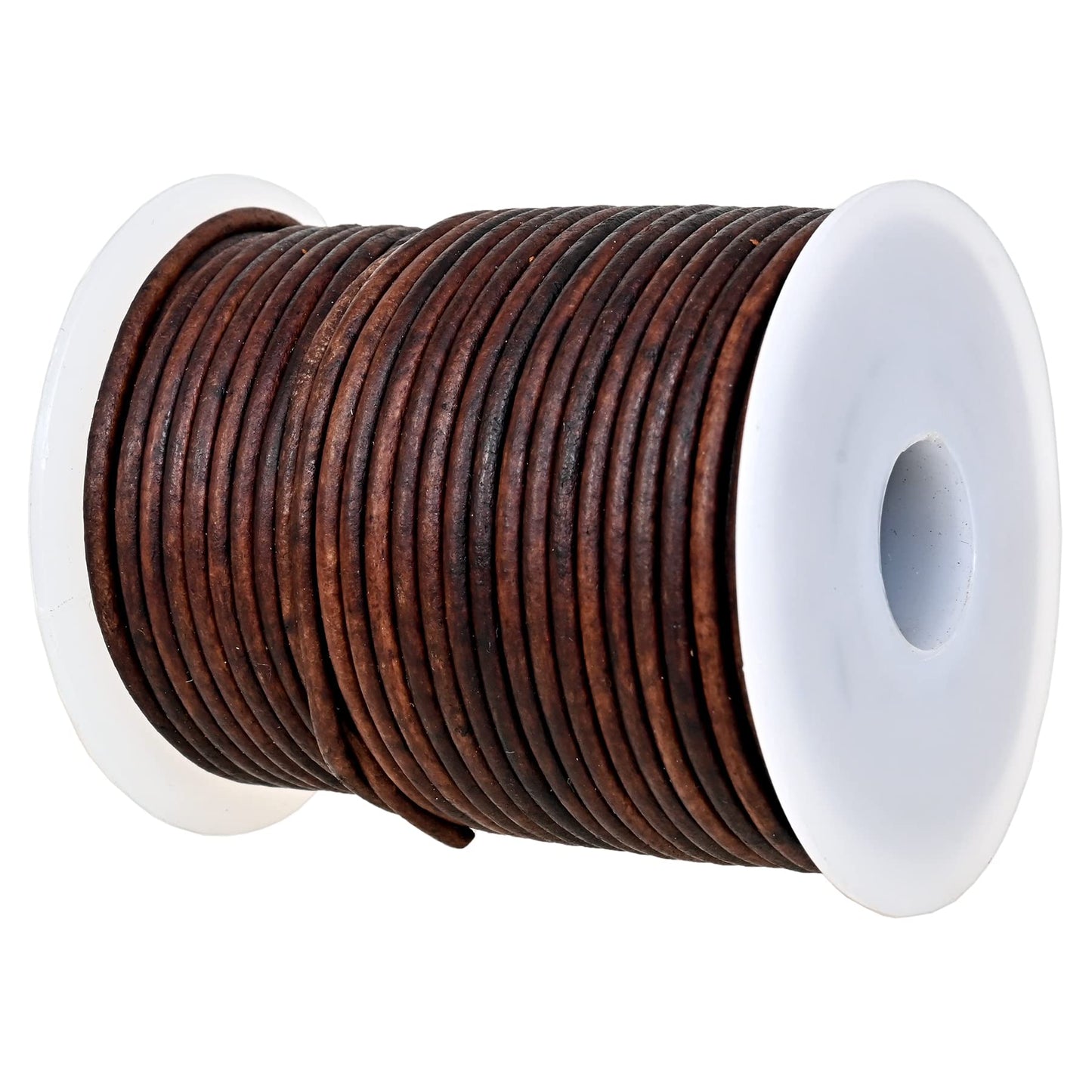 GENIQUE Real/Genuine Round Leather String Cord for Necklace, Bracelets, Jewellery, Braiding (2mm, Antique Brown Distressed)