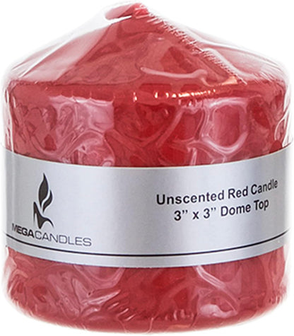Mega Candles 6 pcs Unscented Red Dome Top Pillar Candles, 3 Inch x 3 Inch, Premium Wax for Home Décor