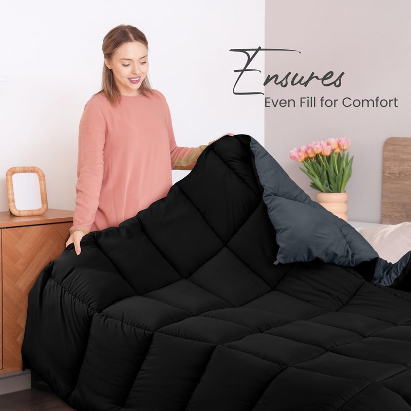 Utopia Bedding Comforters King Size, All Season Duvet Insert, Down Alternative Box Stitched Bed Comforter with Corner Tabs, Machine Washable (Black/Grey)