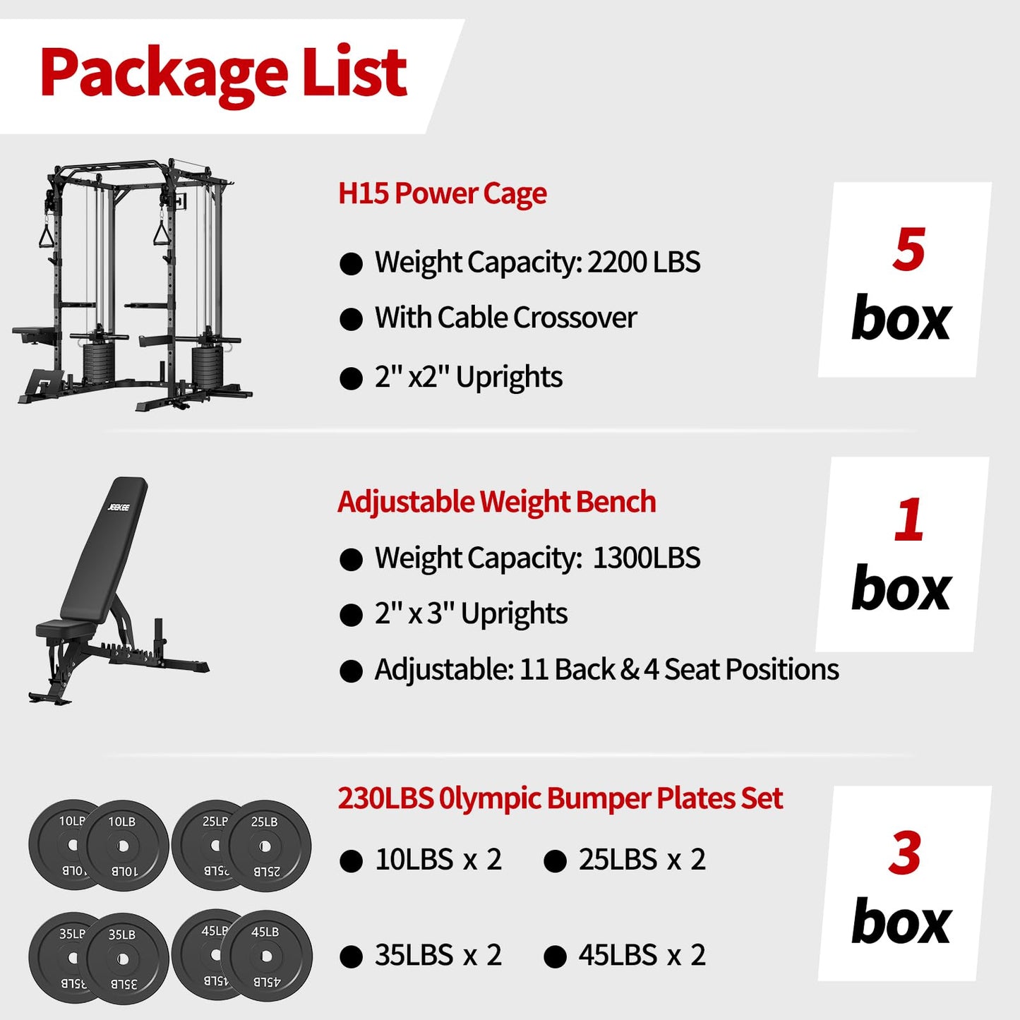 JEEKEE Power Cage with Cable Crossover System, 2200LB Heavy Duty Power Rack with Dual Pulley, 180LB Weight Stack, LAT Pulldown, 20+ Attachments for Home Gym,Black