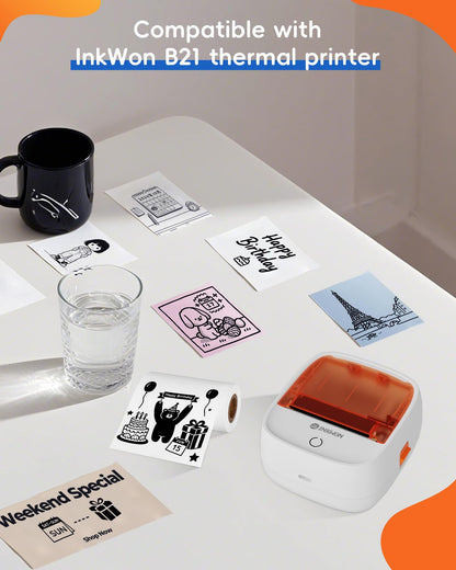 InkWon Non-Adhesive Thermal Paper 3-Roll Pack, 56mm * 6m BPA-Free Continuous Roll Paper Compatible with B21 Label Maker, Ideal for Journaling, Photo,Study Notes, Black Font