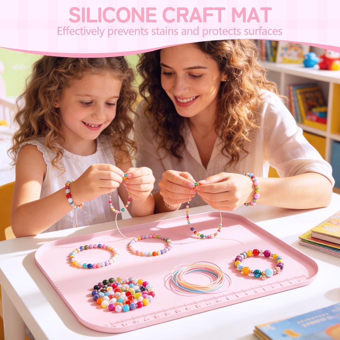 AWOKE 24"x16" Silicone Mats for Crafts with 0.7" High Edges, Large Leak-Proof Art Mat for Playdoh, Resin, Painting, Clay, Slime,Beads, Lego, Puzzle, Non-Stick & Non-Slip Table Protector for Kids, Pink