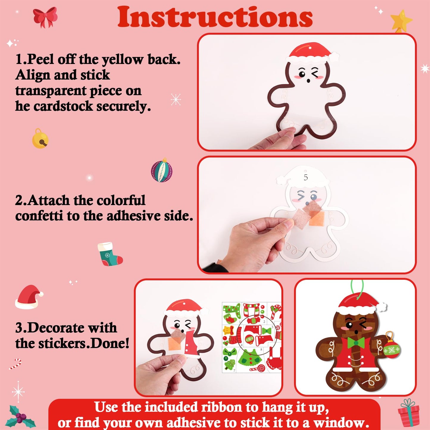 Renbuzhu 39PCS Christmas Crafts Bulk: Gingerbread Men Paper Suncatchers DIY Kit for Winter Xmas Holiday Activities Decorations, Window Stained Glass Effect Art Ornaments