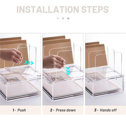 YUXUN Desk Organizer with Drawers, Acrylic File Organizer with 4 Vertical File Holders and 1 Sliding Drawer,Multifunction Desktop Accessories Storage for Home Office&School, Clear