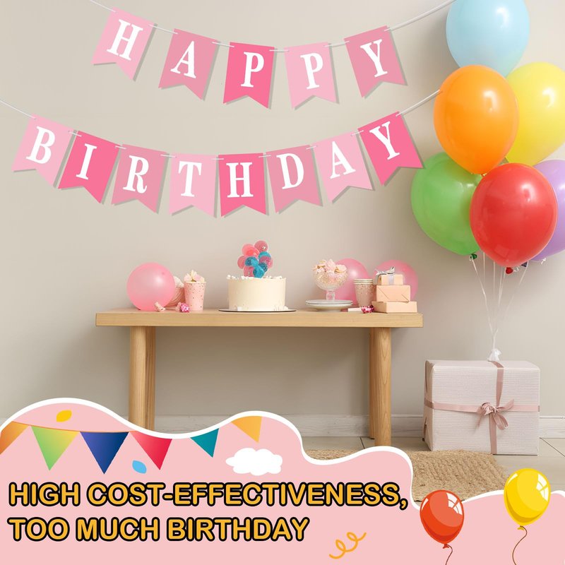 Mooliwe 171 Pcs DIY Custom Banner Kit Make Your Own Customizable Sign for Birthday Wedding Party Decoration Include 20 Paper Pennant 148 Letters and Numbers 1 Rope 2 Threading Device (Pink)