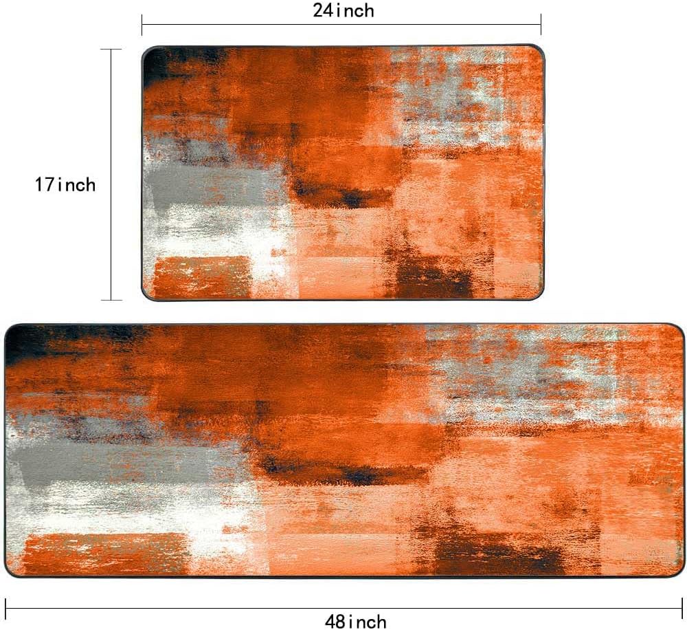 TOMWISH 2Pcs Kitchen Rugs Set, Orange Red Non-Slip Waterproof Kitchen Mats for Floor Office Dining Room