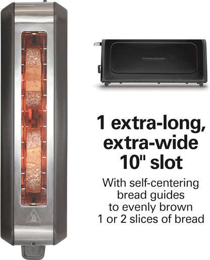 Hamilton Beach Extra Long Slot 2 Slice Toaster - Browning Control, Bagel Function, Modern Slim Design, Black