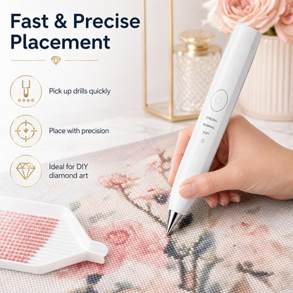 TUCEVSX Electric Diamond Painting Pen Kit, Cordless USB-C Rechargeable Diamond Art Tool with Vacuum Pickup, No Wax, 3 Suction Levels, Interchangeable Tips, Low Noise for DIY Craft Lovers.(White)