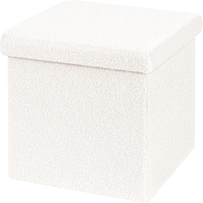 15"x15"x15" B FSOBEIIALEO Small Storage Ottoman Cube Sherpa Ottomans Foot Rest, Foldable Boucle Ottoman, Faux Teddy