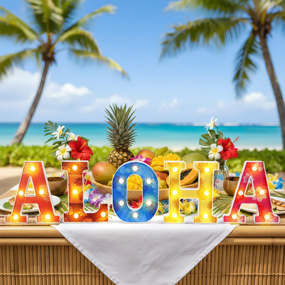 Grinsvalley Hawaiian Luau Party Decorations Aloha Light up Sign Summer Aloha LED Marquee Letter for Party Decorations Hibiscus Tropical Alphabet Letter Summer LED Lights for Wedding Night Birthday